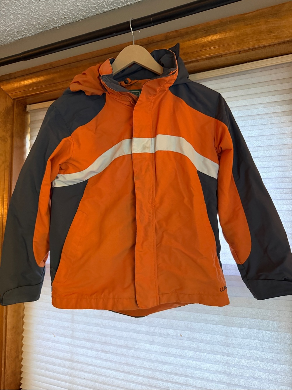 Kids Orange and Gray Hooded Jacket - Weather-Resistant Shell 10-12 0117